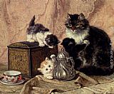 Henriette Ronner-knip Famous Paintings - Teatime For Kittens
